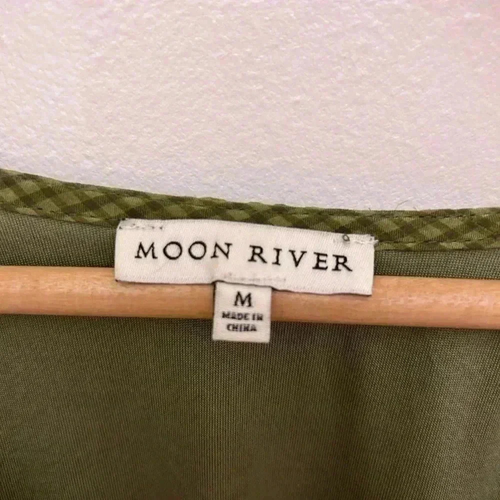 Moon River Tiered Puff Sleeve Gingham Green Sun Dress M Crew Ivy City Wedding View 5